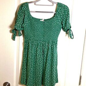 American Eagle Women's Floral Tie-Sleeve Smocked Mini Dress Size XS Sage Green
